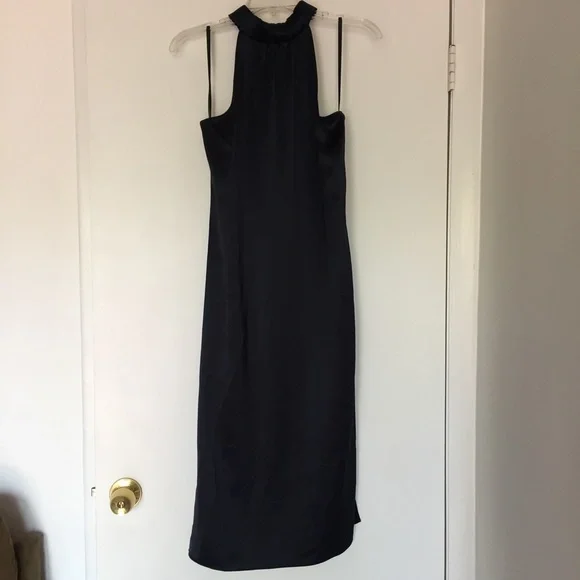 NEW Frame Satin Shirred Halter Neck Midi Dress Navy Blue Size Small S - Picture 3 of 8